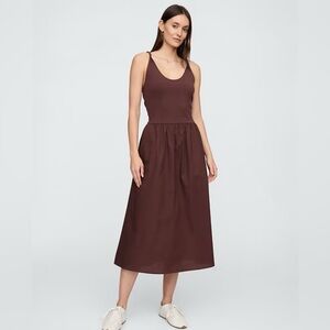 GAP Factory Twist-Strap Scoopneck Midi Dress - Brown Small Petite